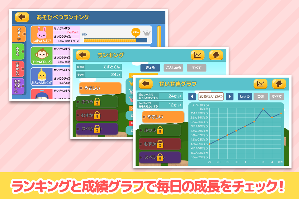毎日の成績チェックでお友達と競争してね。